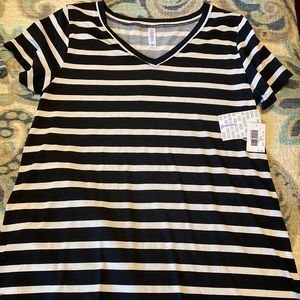 Black and cream striped v neck shirt